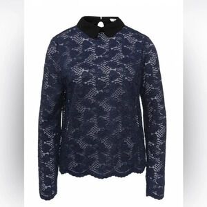 Sweewe Paris Women's Lace Top Blue Size Medium / Large Peter Pan Collar NWT